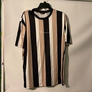 NWOT Shein Short Sleeves Casual Shirt Black White & Brown Stripes XL